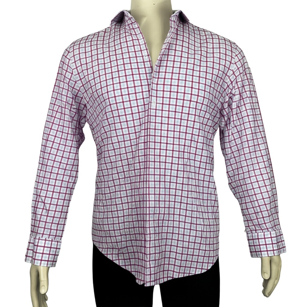 TAILORBYRD‎ Mens Plaid Shirt Size 15.5 32/33 Trim Fit Contrast Cuffs Preppy